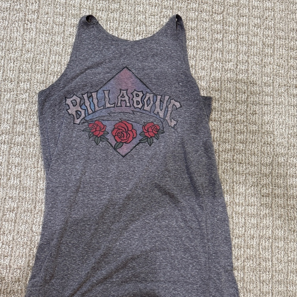 Billabong Charcoal Tank Top with Red Rose Design
